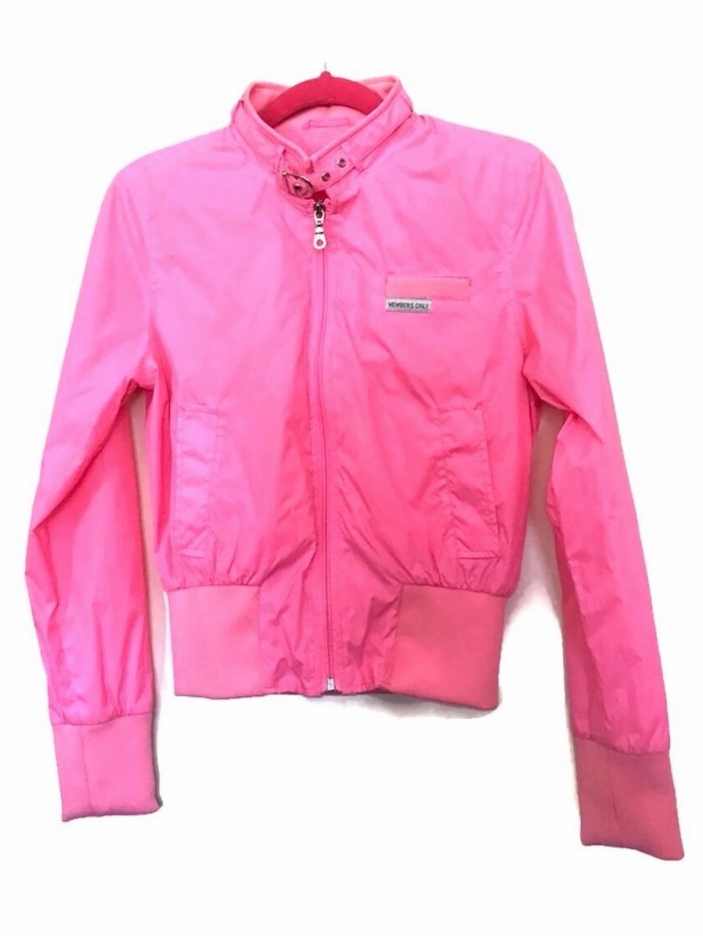 retro hot pink members only cropped racer jacket size small - Picture 3 of 4